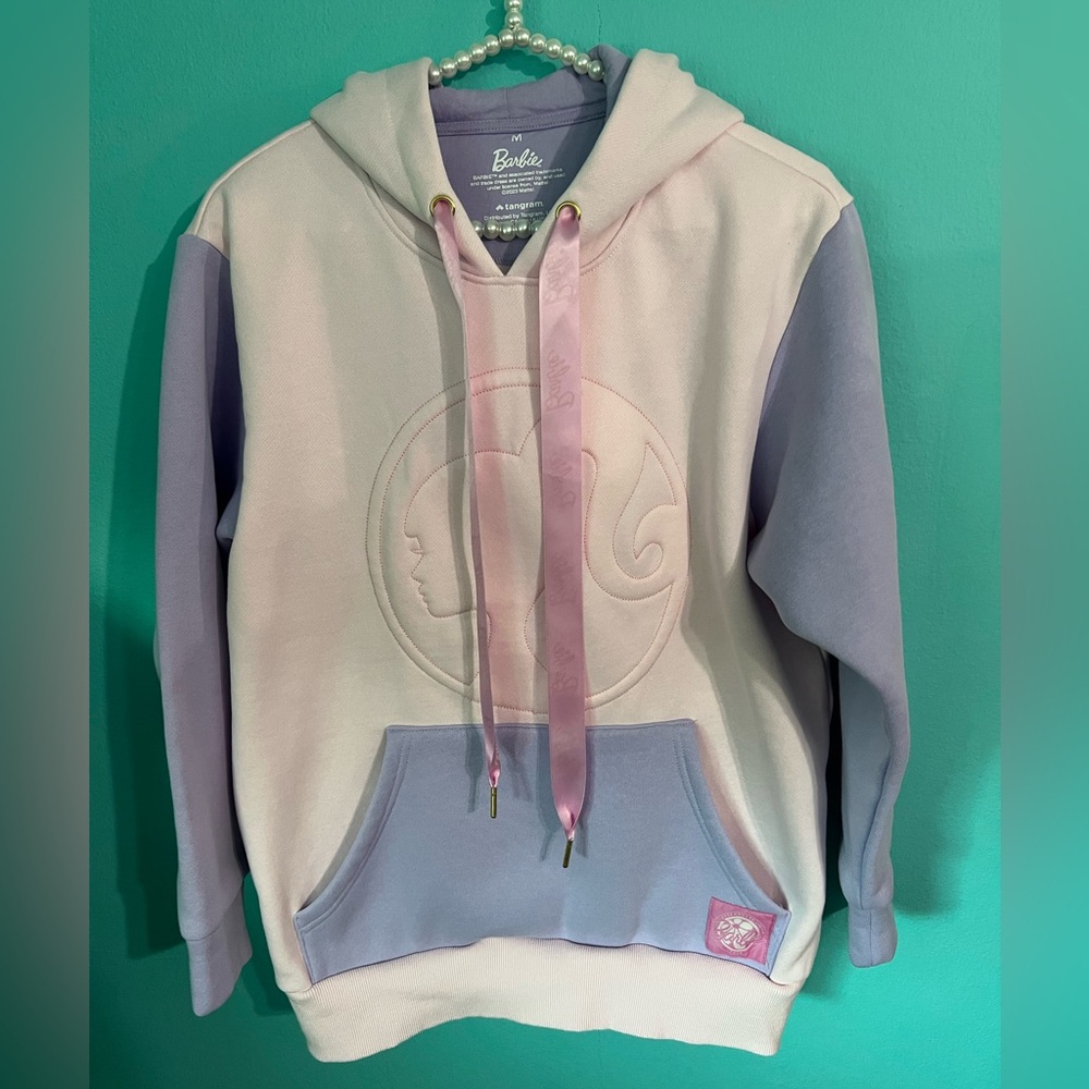 Barbie Long Sleeve Hoodie withh Barbie Imprinted On Front and Ribbon Tie - Picture 2 of 10